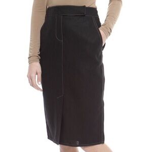 MaxMara Black Linen Midi Pencil Skirt 6 US